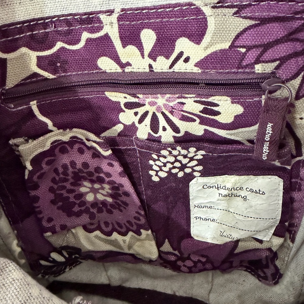 Thirty-One Retro Metro Small Tote Purple Floral Everyday Bag Organizer Travel - Picture 6 of 12